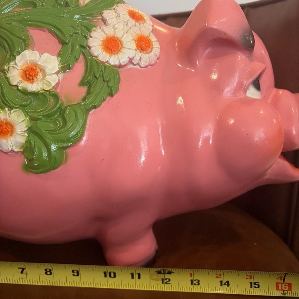 Large Vintage Piggy Bank 1970s Universal Statuary Co Collectable Floral - Picture 8 of 9